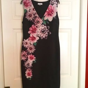 Calvin Klein Sheath Dress with Floral Motif & Pearls